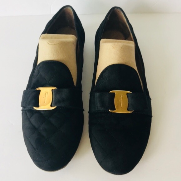 Salvatore Ferragamo Shoes - Salvatore Ferragamo Black Suede Quoted Vara Bow